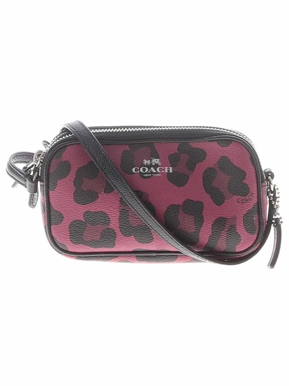Coach ocelot leopard print double zip crossbody bag purse with hangtag